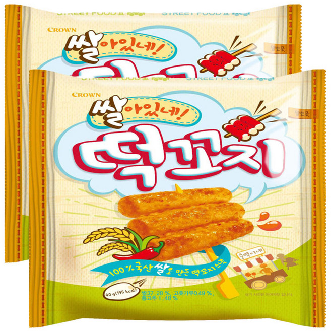 크라운 떡꼬지 과자, 40g, 2개, 2개