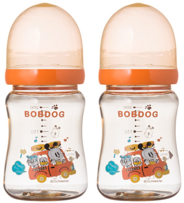 리틀밥독 국내 제조 프리미엄 PPSU 젖병 트윈팩, 오렌지, 200ml, 2개