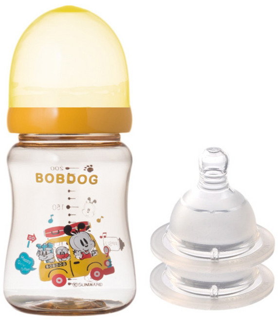 리틀밥독 PESU 유꼭지 젖병 1개 + 젖꼭지 2개 트윈팩, 옐로우, 200ml