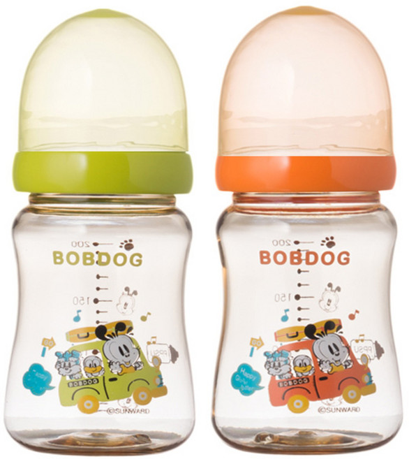 리틀밥독 국내 제조 PPSU 노꼭지젖병 트윈팩 2종 세트, 그린, 오렌지, 200ml, 1세트