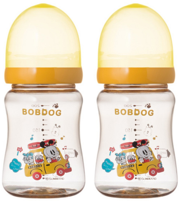 리틀밥독 국내 제조 PPSU 젖병 트윈팩, 옐로우, 200ml, 2개
