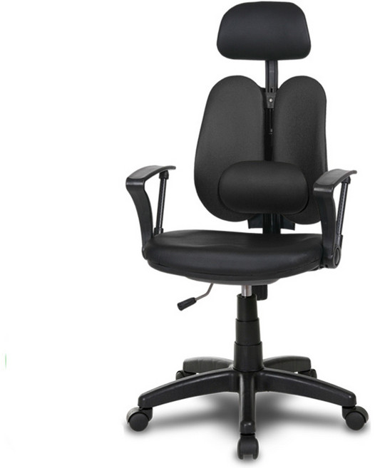 체어클럽 시스템요추W7고급형 요추헤더 바디 인조가죽 사무용의자, 블랙 -블랙