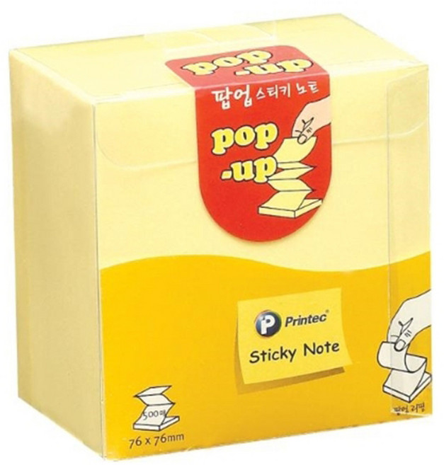 프린텍 팝업 스티키노트 점착메모지 76 x 76 mm 리필형, 노랑, 500매, 1개