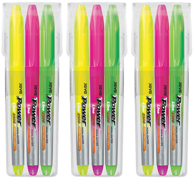 자바펜 파워라인 형광펜 3colors/노랑+분홍+연두 세트, 6세트