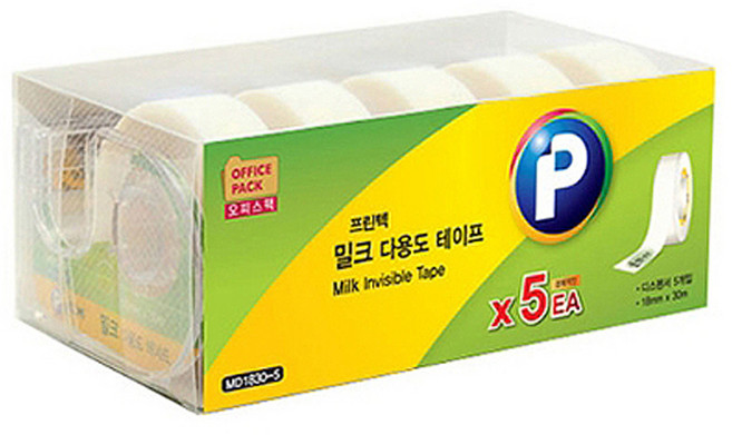 프린텍 밀크 테이프 오피스팩 실속형 /18mm x 30m /양면디스펜서, 5개입