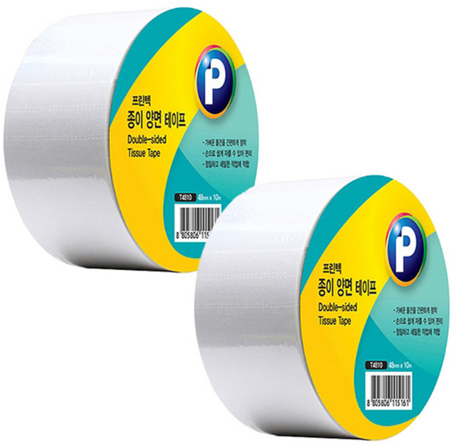 프린텍 종이양면테이프 48mm x 10m, 투명, 2개