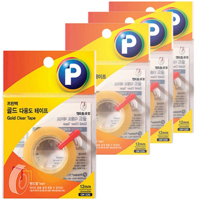 프린텍 골드 다용도 테이프 리필 12mm x 20m + 엔드링, 4세트