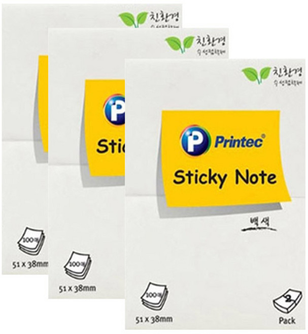 프린텍 파스텔 스티키노트 51x38mm, 백색, 100매, 3개