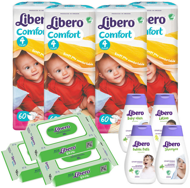 리베로 밴드형 기저귀 7~11kg 240매 + 물티슈 60매 x 3p + 스킨케어 랜덤 1종, 4단계, 1세트