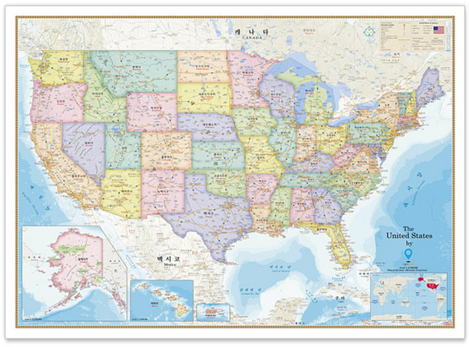 미국 지도 행정 양면코팅, 나우맵