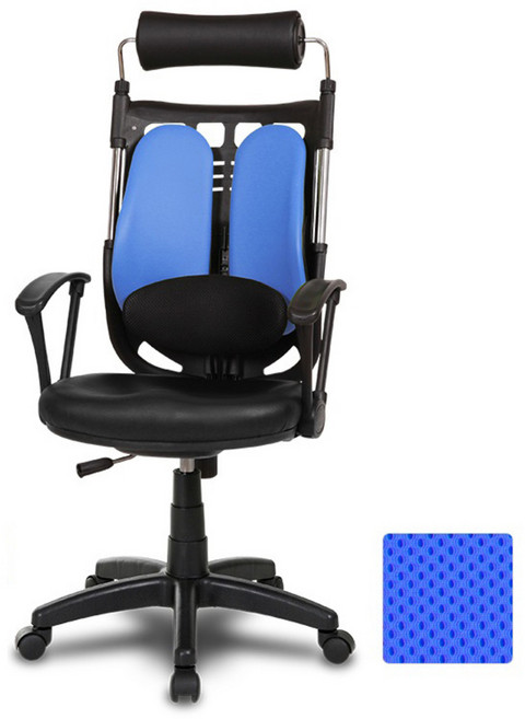 체어클럽 골드백660DW플러스 듀얼대요추형 메쉬원단 사무용의자, 블루