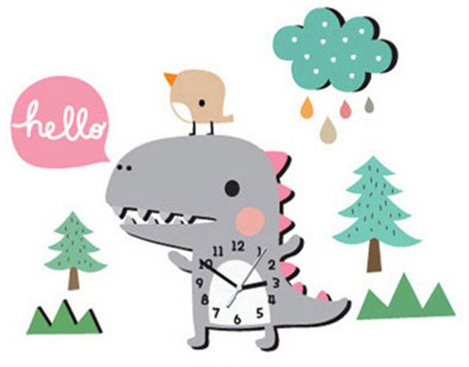 퍼니즈 북유럽 캐릭터 무소음 벽시계, 공룡