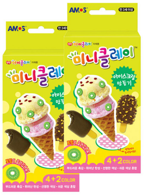 아모스 미니클레이 아이스크림만들기, 흰색+주황+갈색+검정+분홍+노랑, 2개