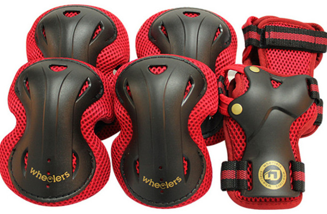 휠러스 휠러스 마이티 아동용 보호대 무릎 + 팔꿈치 + 손목, 레드, 1세트