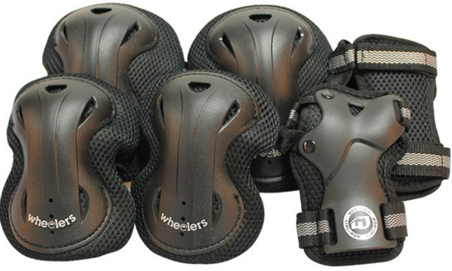휠러스 마이티 아동용 무릎 + 팔꿈치 + 손목 보호대, 블랙, 1세트