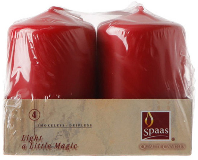 스파스 실린더 양초, 빨강색, 125g, 4개