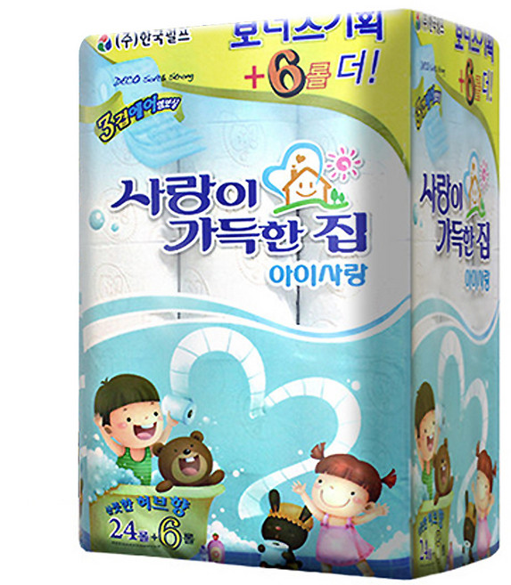 사랑이가득한집 3겹 롤화장지 아이사랑 20m, 30롤, 1팩, 30개입, 1개