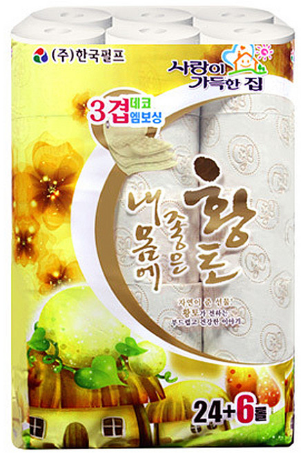 사랑이가득한집 내몸에 좋은 황토 3겹 롤화장지 22m, 30롤, 1팩, 30개입, 1개