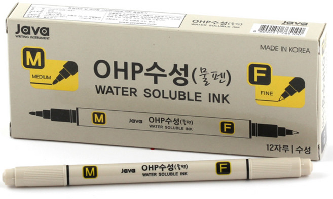 자바펜 OHP수성펜 M앤F, 검정, 12개