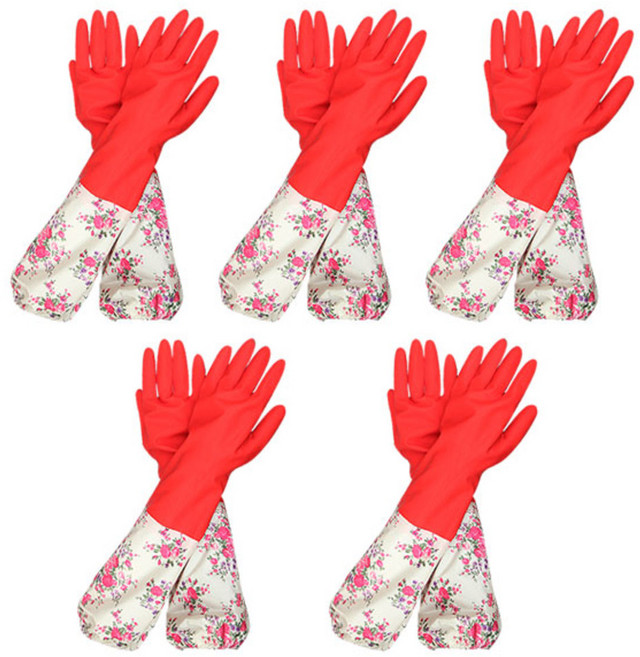 그린비 롱밴드 기모 고무장갑, 플라워, 5개