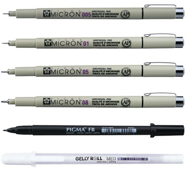 PIGMA 망가 6본 만화 그리기용 펜 세트, 혼합색상, 1세트