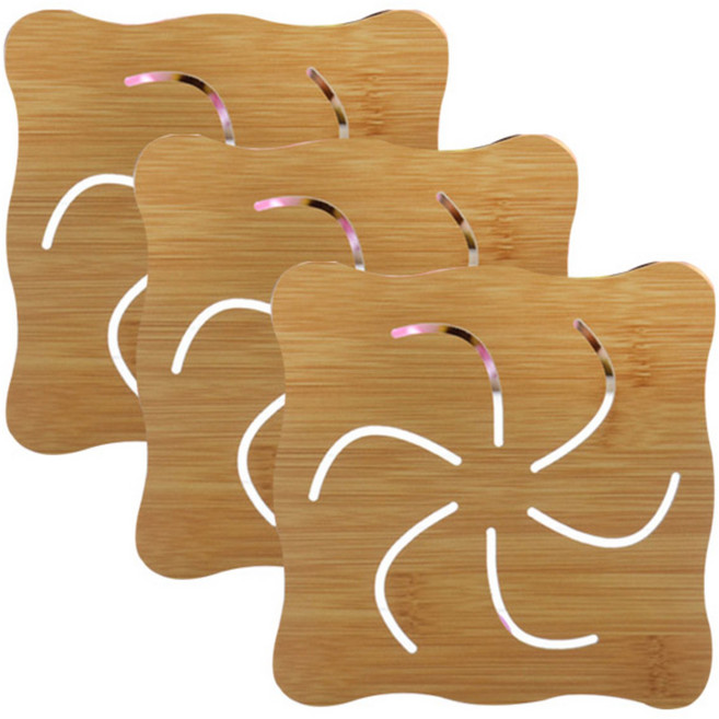 블럭마트 우드 냄비받침 3개입, 회오리, 1세트