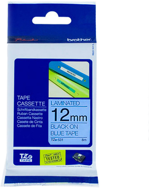 TZETAPE 라미네이트 라벨테이프 TZe531 12mm, 흑 + 청, 8m