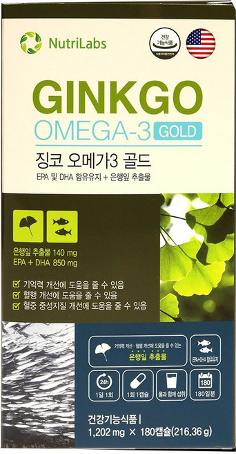 뉴트리랩스 징코 오메가3 골드, 1개, 180정