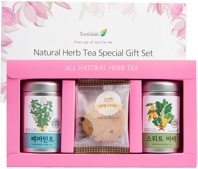 티트라움 허브티백 + 쿠키 선물세트 5호, 페퍼민트 1g x 10p + 스위트 마테 1g x 10p + 초코칩 쿠키 25g x 4p, 1세트