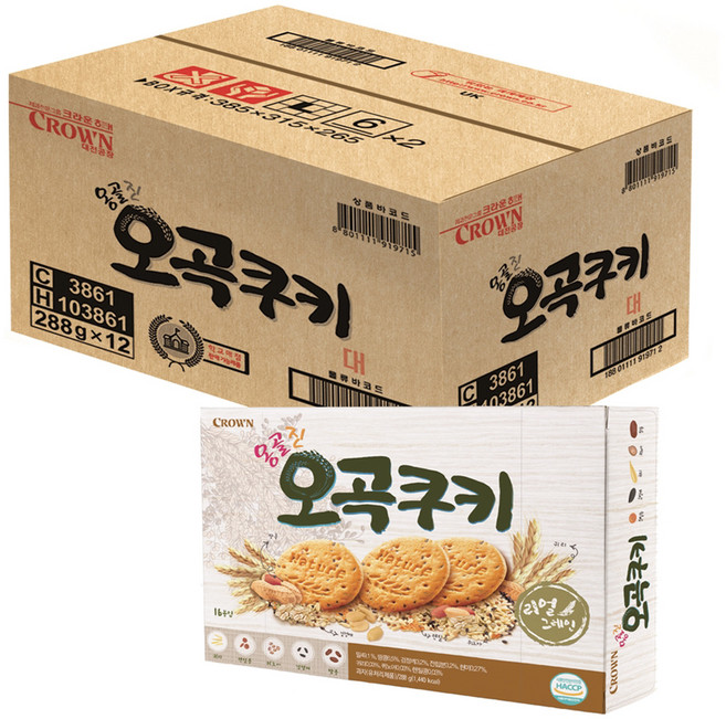 크라운 옹골진 오곡쿠키, 288g, 12개