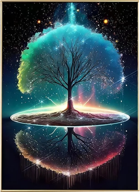 創彩 鑽石畫 ZSD3483, 能量樹 藍色 + 黑色, 1個