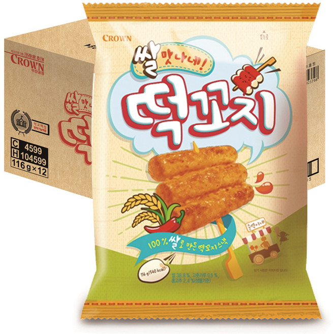 크라운 떡꼬지 스낵, 116g, 12개