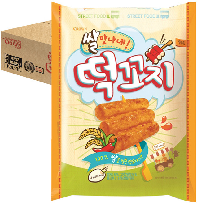 크라운 떡꼬지 스낵, 56g, 16개