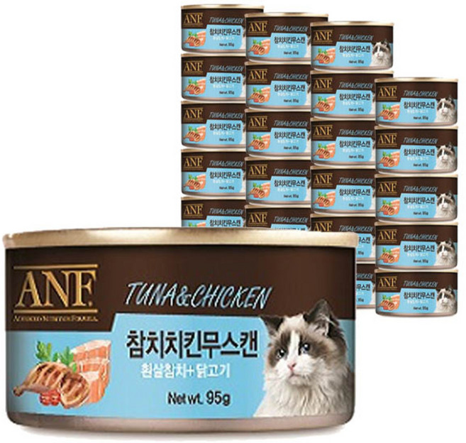 ANF 고양이 간식캔 생선, 흰살참치 + 닭고기, 95g, 24개