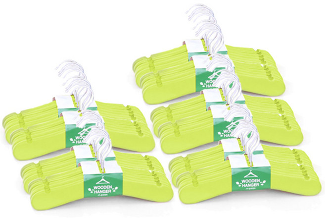 선우랜드 네이쳐 원목 유아옷걸이, 그린, 50개입