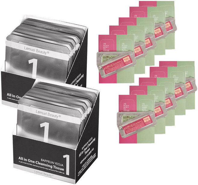 르무엘뷰티 바쁜여자 올인원 클렌징티슈 + 여행용 올인원크림 세트, 클렌징 티슈 15팩 x 2개 + 여행용 올인원 크림 10개, 1세트, 1개
