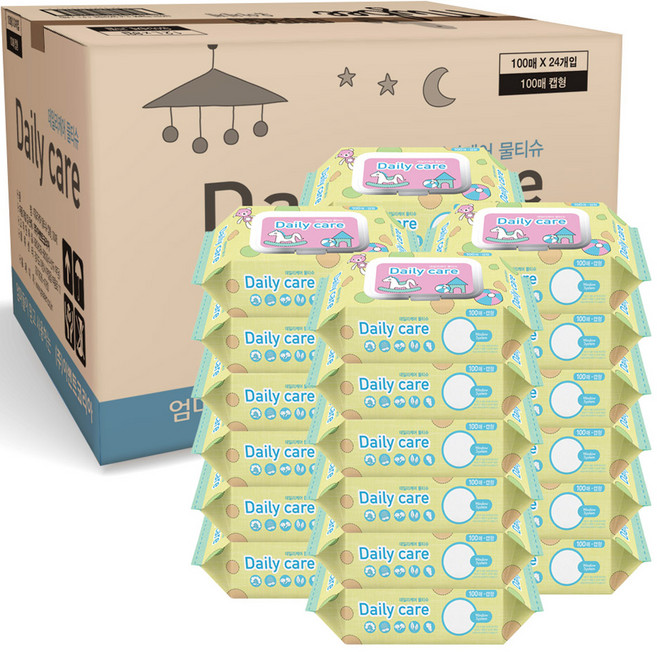 데일리케어 물티슈 캡형, 100매, 24세트