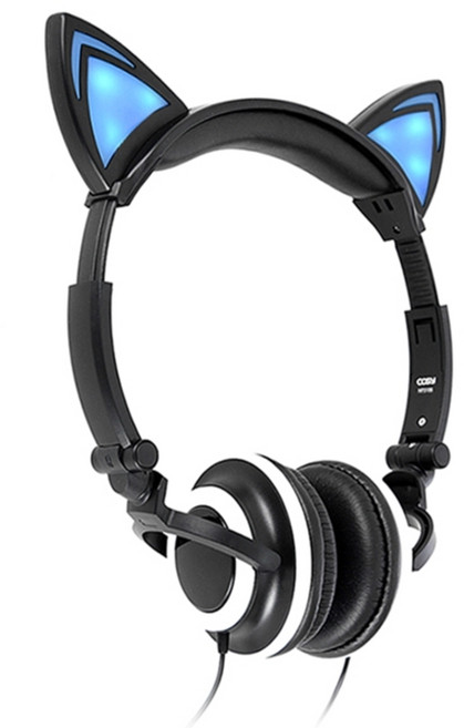 코시 캣이어 LED 유선헤드폰, HP3106, 블랙
