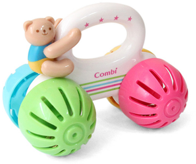 콤비 곰돌이 자동차 아기 손목 딸랑이 장난감, 혼합 색상, 1개