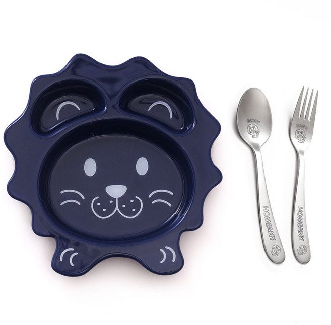 홈애니 어린이세트, 사자, 나눔접시 + 스푼 + 포크