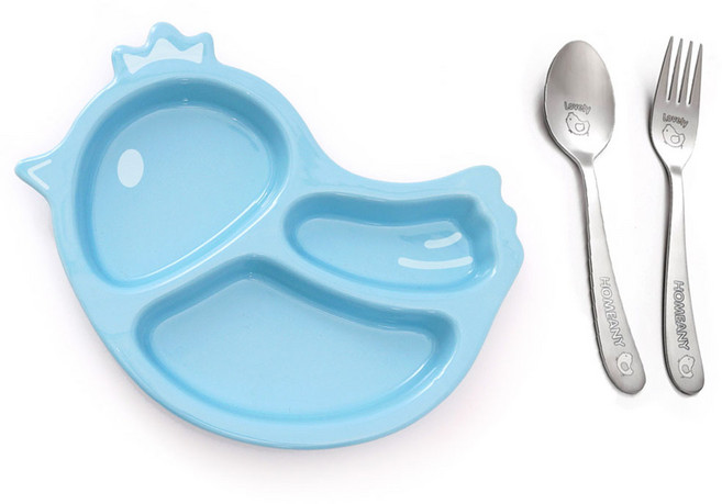 홈애니 어린이세트, 병아리, 나눔접시 + 스푼 + 포크