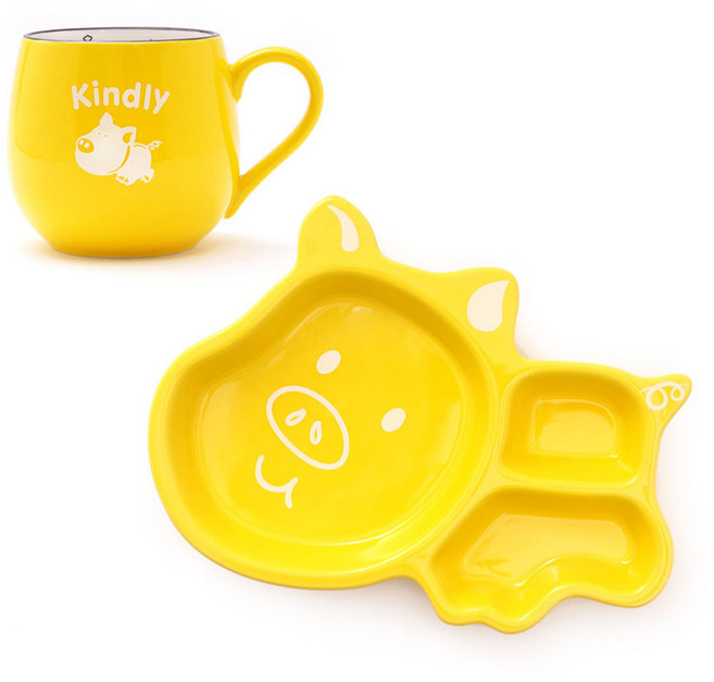 홈애니 디저트세트 돼지, 1세트, 식판 + 머그