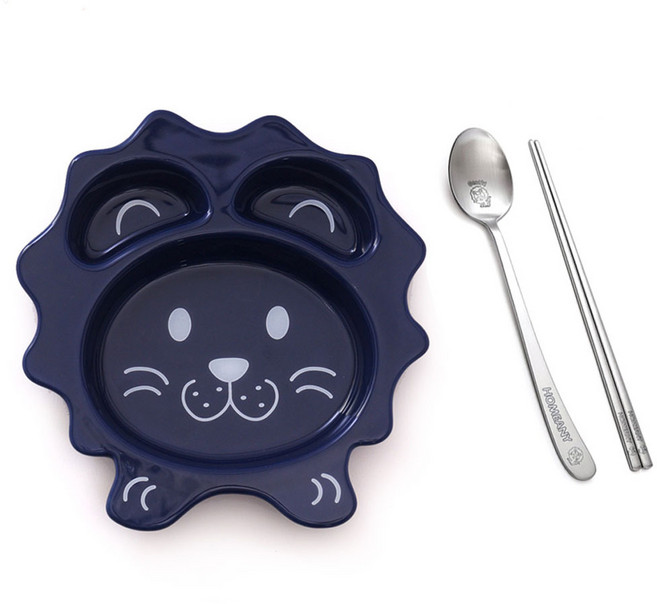홈애니 어른세트 사자, 1세트, 나눔접시 + 어른 숟가락 + 젓가락, 네이비