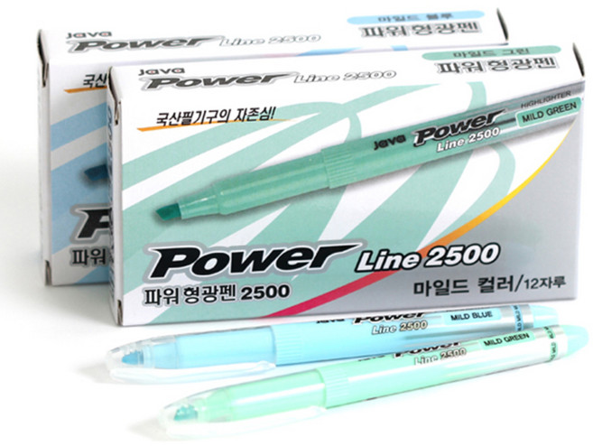 자바펜 파워라인 형광펜 시리즈 마일드 그린 + 블루, 1세트