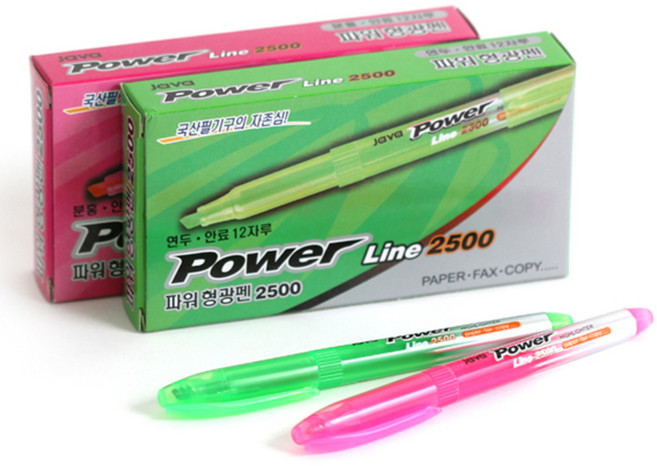 자바펜 파워라인 형광펜 시리즈 오리지널 분홍 +연두, 기본구성, 24개