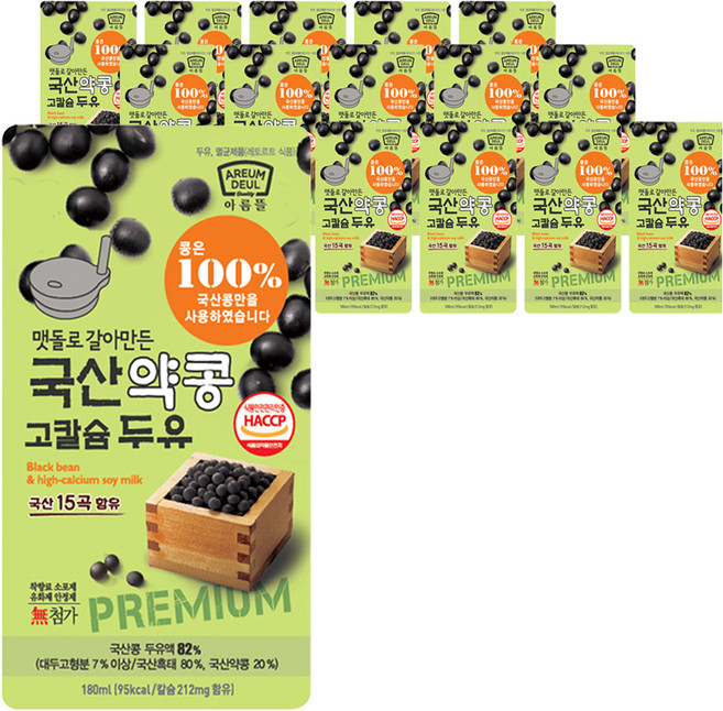 아름뜰 맷돌로 갈아만든 국산약콩 고칼슘 두유, 180ml, 15개