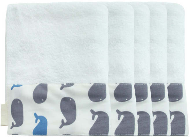 보떼하우스 코튼 어린이집 유아수건 5p, 미니고래 블루, 1개
