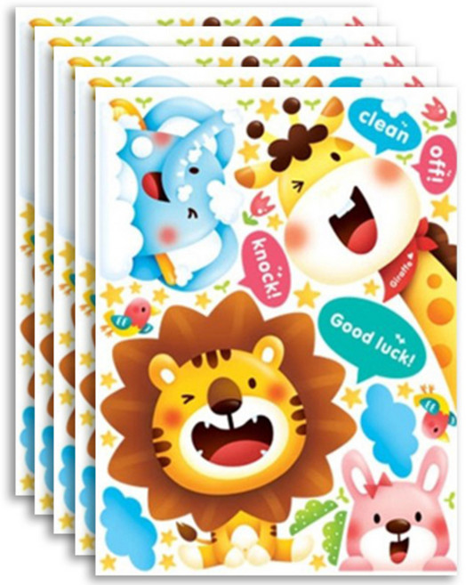 환타스틱스 펀 유니테크 변기 코디 스티커 5p, 동물(FDT88010), 23.5 x 31 cm