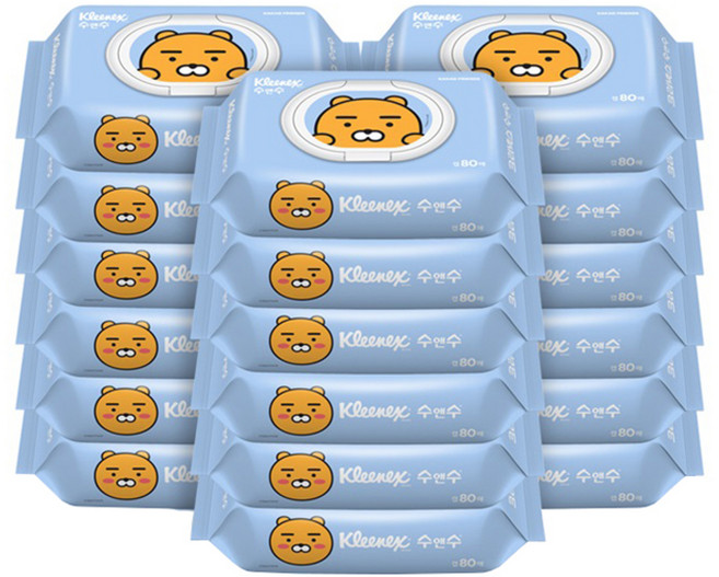 크리넥스 수앤수 카카오 라이언 물티슈 캡형, 18개