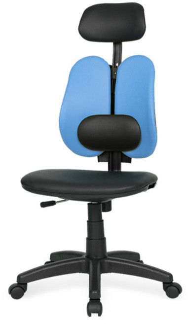 체어포커스 엔젤 ZC 팔무 요추헤더형 의자 인조가죽, 스카이블루
